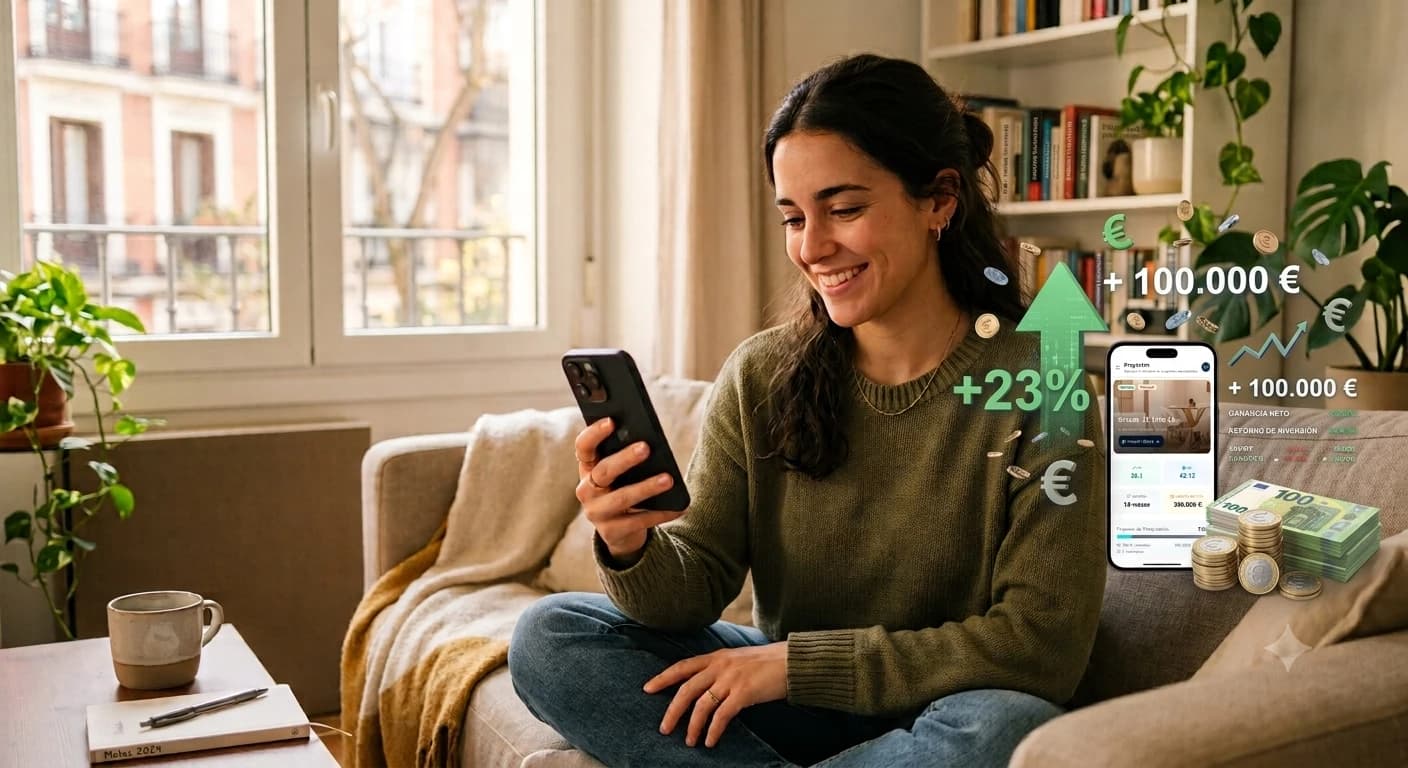 Persona invirtiendo desde la app de TokenCrowd en el móvil